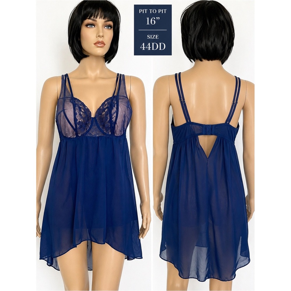 Cacique Lane Bryant 44DD Royal Blue Lace Babydoll Chemise Plus Size Lingerie